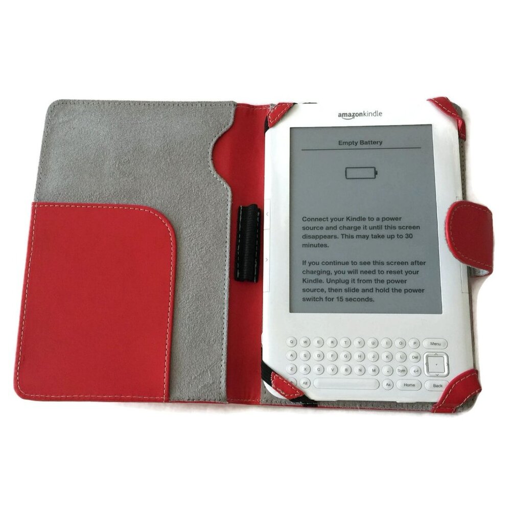 Red Faux Leather Kindle 3 Keyboard Case Cover - Picture 2 of 5